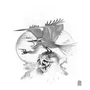 Japanese heron versus samurai toad tattoo design idea
