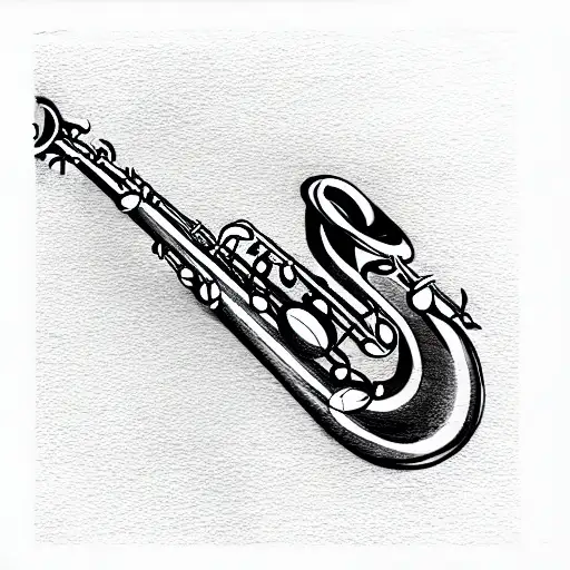 saxophone with wavey lines coming out the horn tattoo design idea