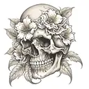 skull soft shading and flower blooming tattoo design idea