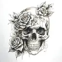 skull soft shading and flower blooming tattoo design idea