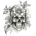 skull soft shading and flower blooming tattoo design idea