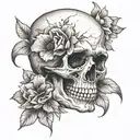 skull soft shading and flower blooming tattoo design idea