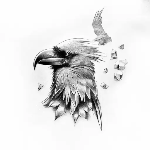 Old nordic style raven tattoo design idea