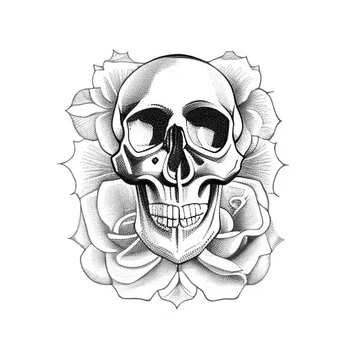 Skull behind flowers and the bisexual logo on the forehead tattoo design idea