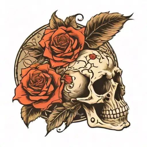 roses and gaelic and skull  tattoo design idea