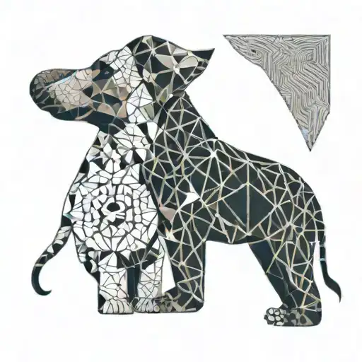 elephant and german shepherd dog hug each other tattoo design idea