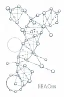 DNA and Molecular formula of Serotonin and the letters HJA tattoo design idea
