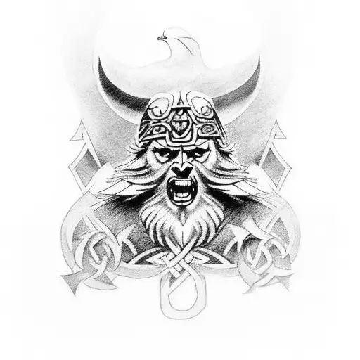 tattoo design featuring Odin, ravens and other viking/pagan symbols to cover up a chest tattoo tattoo design idea