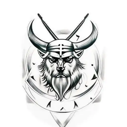 tattoo design featuring Odin, ravens and other viking/pagan symbols to cover up a chest tattoo tattoo design idea