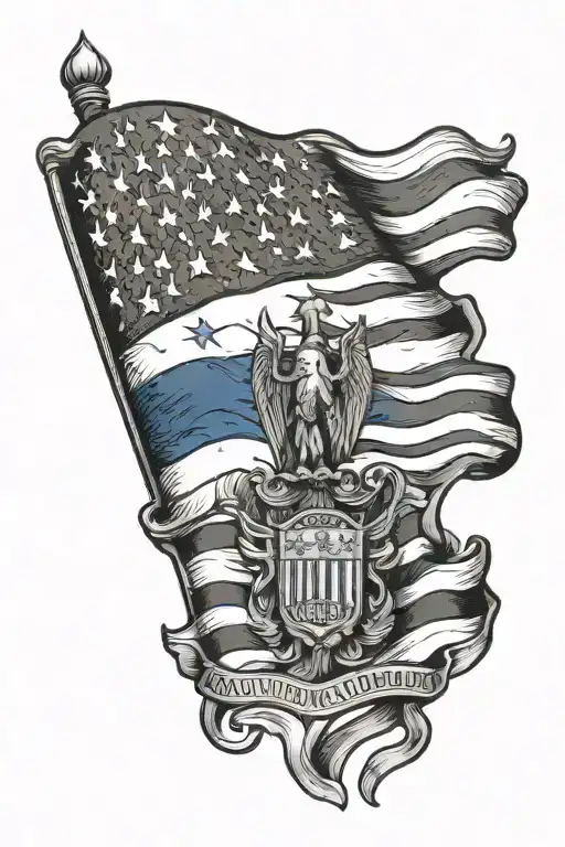 Blue thin line American Flag primarily black with Dominican Republic Flag all combined  tattoo design idea