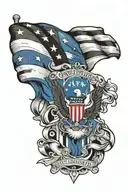 Blue thin line American Flag primarily black with Dominican Republic Flag all combined  tattoo design idea