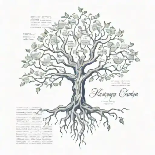 A tree of knowledge with roots made of different writing scripts, showcasing the connection between language and growth tattoo design idea