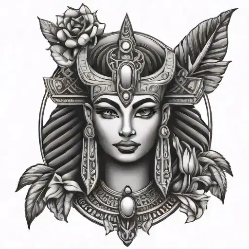 Hathor Egyptian God of Motherhood fertility and pleasure  tattoo design idea