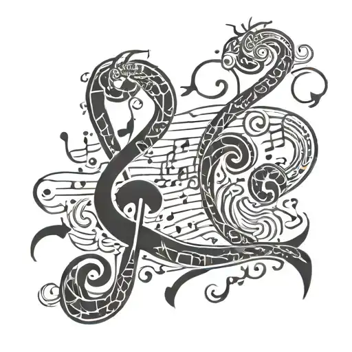 An intricate tattoo design combining musical notes and hieroglyphics from Egyptian mythology, with a focus on dancing figures tattoo design idea