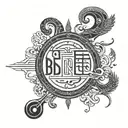 An intricate tattoo design combining musical notes and hieroglyphics from Egyptian mythology, with a focus on dancing figures tattoo design idea