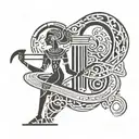 An intricate tattoo design combining musical notes and hieroglyphics from Egyptian mythology, with a focus on dancing figures tattoo design idea