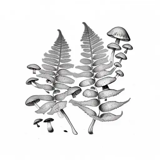 mushrooms fern berries tattoo design idea