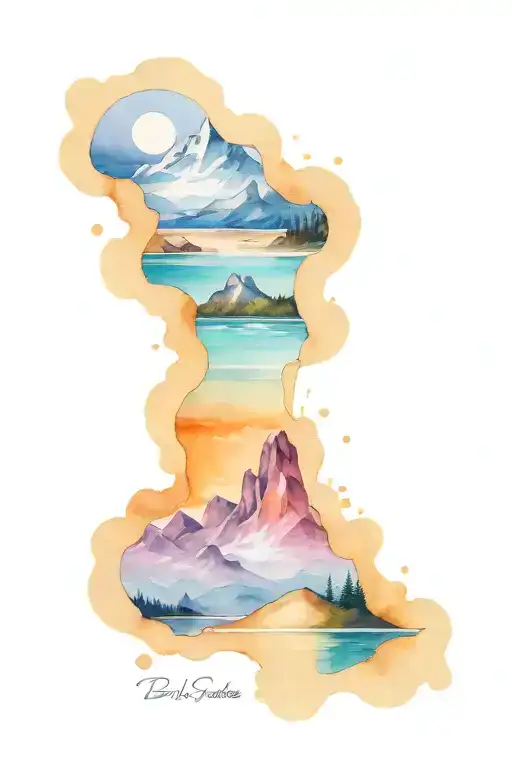 beach and mountain  tattoo design idea