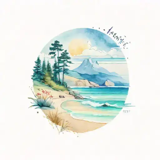 east coast beach scene mixed with appalachian mountain scene tattoo design idea