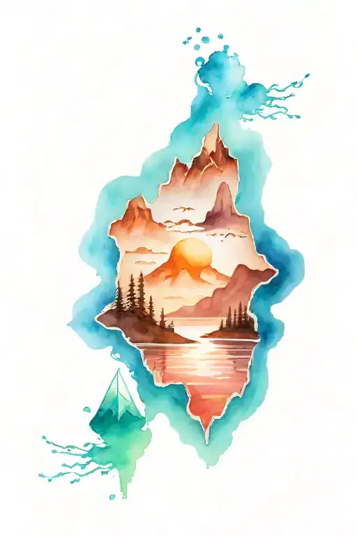 half beach and half mountains tattoo design idea