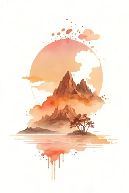 half beach and half mountains tattoo design idea