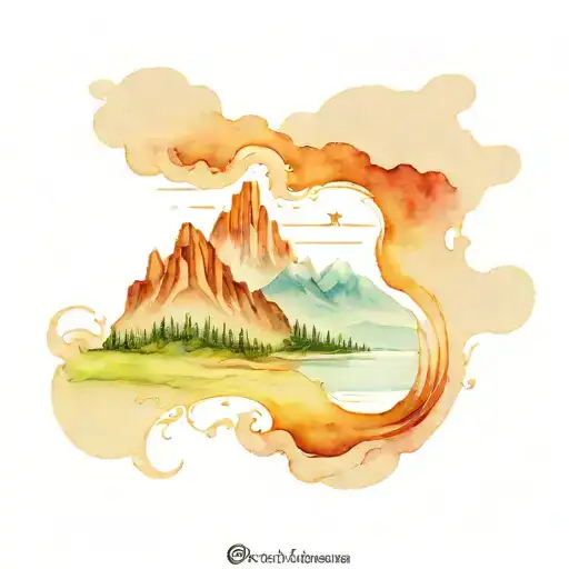 mountain and beach scene tattoo design idea
