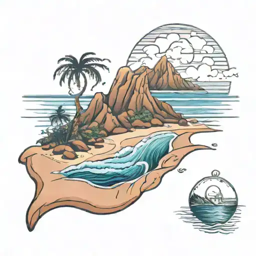 east coast beach scene mixed with appalachian mountain scene tattoo design idea