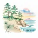 east coast beach scene mixed with appalachian mountain scene tattoo design idea