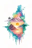 half beach and half mountains tattoo design idea