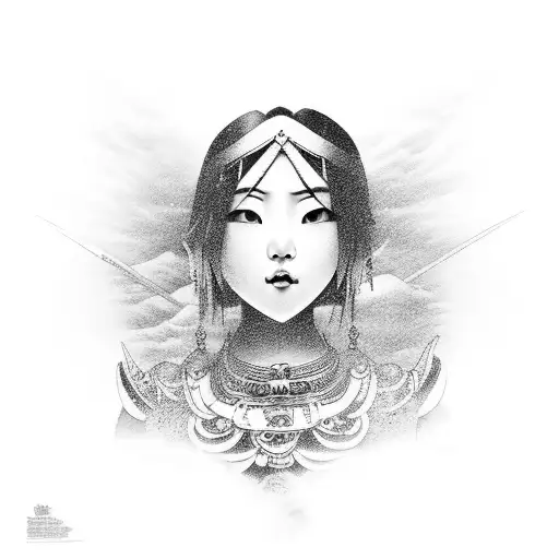 japanese godess full body tattoo design idea