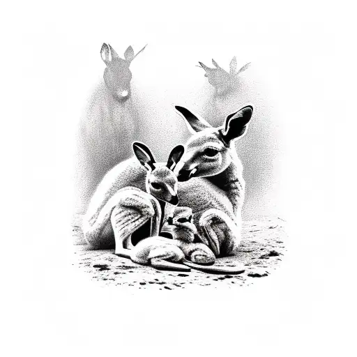 kangaroo with two babies inside its bag tattoo design idea