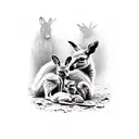 kangaroo with two babies inside its bag tattoo design idea