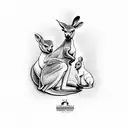 kangaroo with two babies inside its bag tattoo design idea
