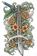 sword with seaweed tattoo design idea