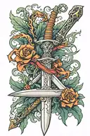 sword with seaweed tattoo design idea