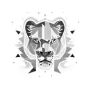 roaring lion split in two with lighting like edges. in the split section a silhouette of a mother holding a baby tattoo design idea