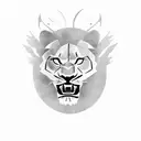 roaring lion split in two with lighting like edges. in the split section a silhouette of a mother holding a baby tattoo design idea