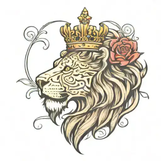 check lion and crown adorned tattoo design idea