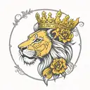 check lion and crown adorned tattoo design idea