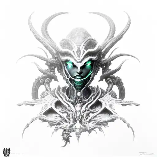 Zagara from StarCraft 2 Universe. Outline of her face. Black and White, simple, a bit of cybersigilism.  tattoo design idea
