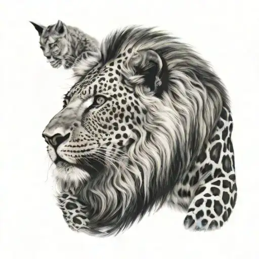 Lion and leopard head Africa tattoo design idea