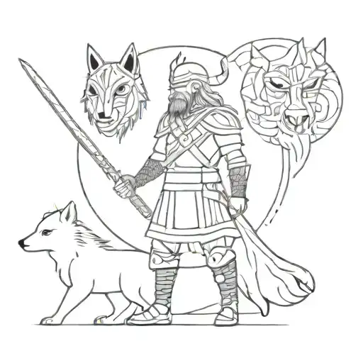 A viking warrior with a wolf and owl as his spirit animals tattoo design idea