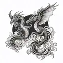 dragon n phoenix rising from the ashes tattoo design idea