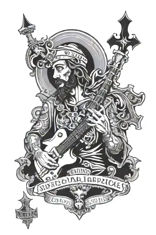 San Judas with Sanchez and 2007 HD Softail tattoo design idea