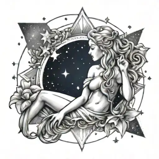 Aphrodite surrounded by Libra constellation stars tattoo design idea