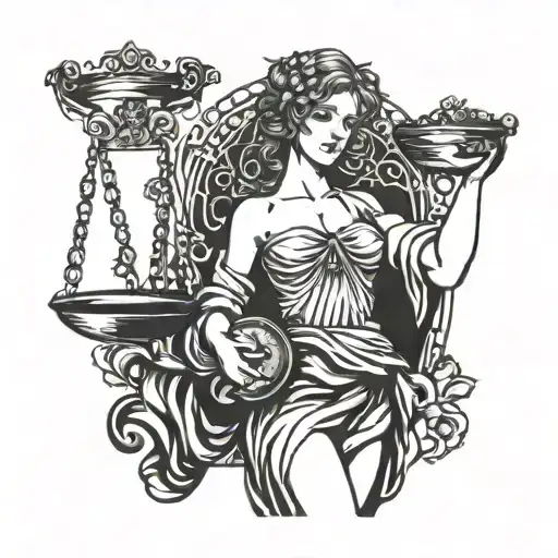 Aphrodite holding a set of scales, representing the Libra zodiac sign tattoo design idea