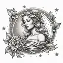 Aphrodite surrounded by Libra constellation stars tattoo design idea