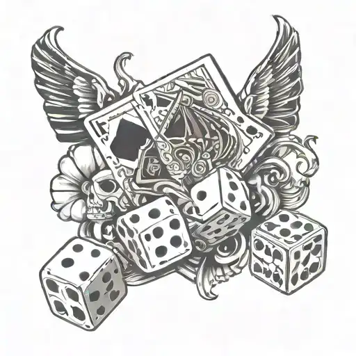 cards and dice with the quote "never fold, beat the odds  tattoo design idea