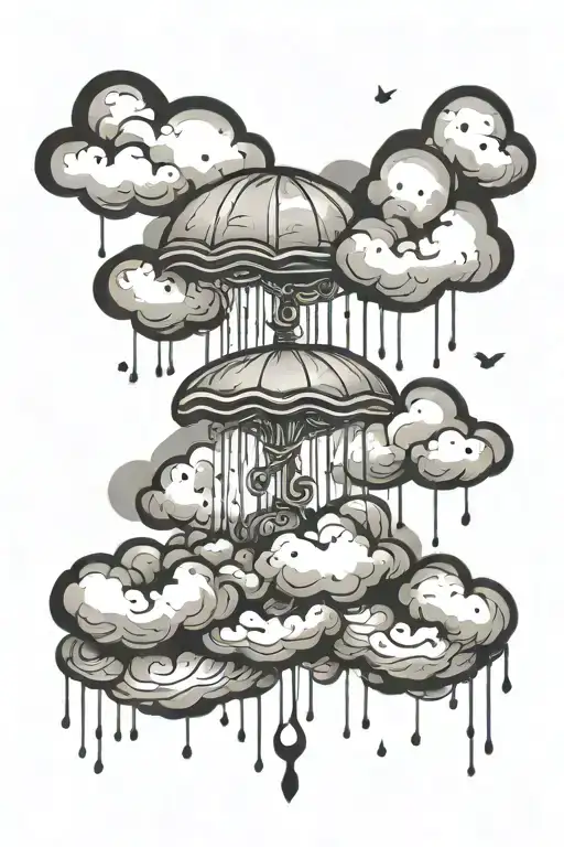 clouds rain falling tattoo design idea