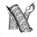 Polynesia loop sleeve from fingers to neck tattoo design idea